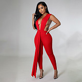Deep V Neck Sleeveless Sheath Lace Up Jumpsuit YNS-1698