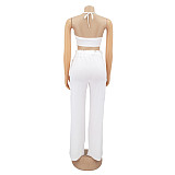 Lace Up Halter Bra Crop Top+Wide Leg Pant Suits HANI-036