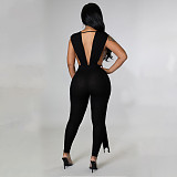 Deep V Neck Sleeveless Sheath Lace Up Jumpsuit YNS-1698