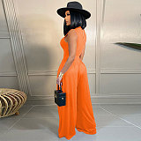 Solid Sleeveless Tank Tops Wide Leg Pants 2PCS Set FSX-328