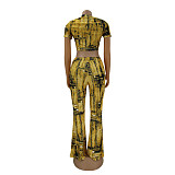 Short Sleeve Crop Top+Bell-bottoms 2 Piece Pants Set HANI-022