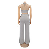 Lace Up Halter Bra Crop Top+Wide Leg Pant Suits HANI-036