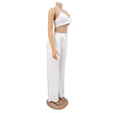 Lace Up Halter Bra Crop Top+Wide Leg Pant Suits HANI-036
