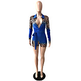 Leopard Print Long Sleeve Lace Up Slim Rompers YNS-1699