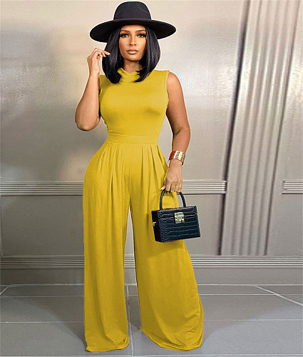 Solid Sleeveless Tank Tops Wide Leg Pants 2PCS Set FSX-328
