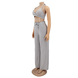 Lace Up Halter Bra Crop Top+Wide Leg Pant Suits HANI-036