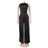Solid Sleeveless Tank Tops Wide Leg Pants 2PCS Set FSX-328