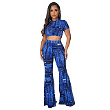 Short Sleeve Crop Top+Bell-bottoms 2 Piece Pants Set HANI-022