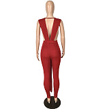 Deep V Neck Sleeveless Sheath Lace Up Jumpsuit YNS-1698