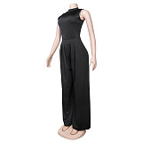 Solid Sleeveless Tank Tops Wide Leg Pants 2PCS Set FSX-328