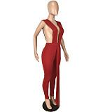 Deep V Neck Sleeveless Sheath Lace Up Jumpsuit YNS-1698