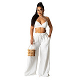 Lace Up Halter Bra Crop Top+Wide Leg Pant Suits HANI-036