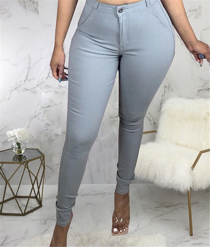 Solid Color High Waist Denim Pencil Pants HSF-2637