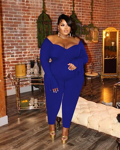 Off Shoulder Long Flared Sleeve Plus Size Jumpsuits MOF-8910