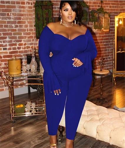 Off Shoulder Long Flared Sleeve Plus Size Jumpsuits MOF-8910