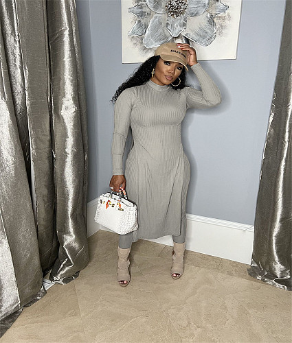 Long Sleeve Ribbed Slit Long Top Pencil Pants Set ANDI-1403