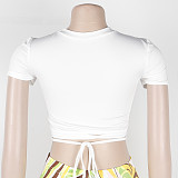 Short Sleeve Lace Up Crop Top Leggings Matching Sets NY-7268