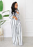 Striped Print Shirt and Wide Leg Pants 2 Piece Set AIL-221