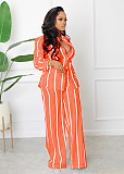 Striped Print Shirt and Wide Leg Pants 2 Piece Set AIL-221