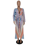 Single Breasted Patchwork Stripe Print Shirt Dress ZAND-31228