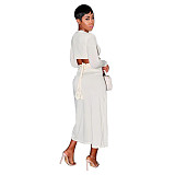 Long Sleeves Bandage Crop Top Slit Skirts 2 Pieces Set YF-10225