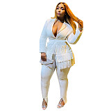 Office Lady Long Sleeve Tassel Blazer+Pants Sets YF-10228
