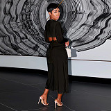 Long Sleeves Bandage Crop Top Slit Skirts 2 Pieces Set YF-10225