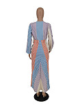 Single Breasted Patchwork Stripe Print Shirt Dress ZAND-31228