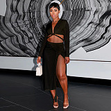 Long Sleeves Bandage Crop Top Slit Skirts 2 Pieces Set YF-10225