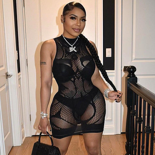 Mesh See Through Sleeveless Elastic Mini Dress MXXB-22DS202