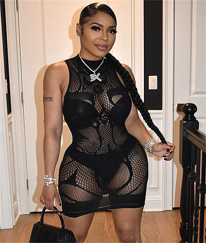 Mesh See Through Sleeveless Elastic Mini Dress MXXB-22DS202