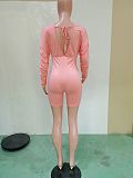Ruched Stacked Long Sleeve Deep V Bodyon Rompers BN-835