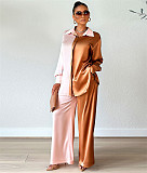Chic Patchwork Shirt Loose Straight Pants 2 Pieces Set MA-517