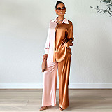 Chic Patchwork Shirt Loose Straight Pants 2 Pieces Set MA-517