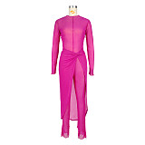 Sheer Mesh Long Sleeve Jumpsuit Cover Up Skirt Sets ASL-6596