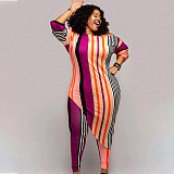 5XL Plus Size Striped Irregular Top Leggings 2 Piece Set TB-5530