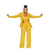 Office Lady Blazer Solid Jacket 3 Piece Pants Set ZAND-31229