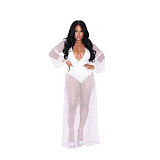Long Sleeve See-through Mesh Patchwork Bodysuits Dresses AIL-222
