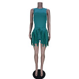 Chic Sleeveless Tank Tops Fringed Tassels Shorts Set MDF-5330