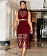 Sexy Fishnet Mesh Crop Top Tassel Skirt Sets 2 Pieces NY-9037
