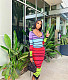 Striped Long Sleeve High Waist Backless Lace Up Dress WSM-5330