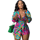 Satin Abstract Print Long Sleeve Shirt Dresses JZH-8116