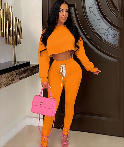 Hooded Bandage Sweatshirt Crop Top Pencil Pants Suit PINH-13303