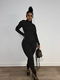 Solid Turtleneck Long Sleeve Shirt Jogging Pants Suit ANDI-1396