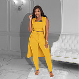 Rib Sleeveless Cardigan+Crop Top+Pants 3 Piece Set ZAND-31227