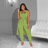 Rib Sleeveless Cardigan+Crop Top+Pants 3 Piece Set ZAND-31227