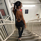 Cleavage Lace Up Zipper Halter Backless Jumpsuits BANT-6464