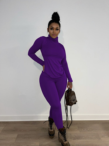 Solid Turtleneck Long Sleeve Shirt Jogging Pants Suit ANDI-1396