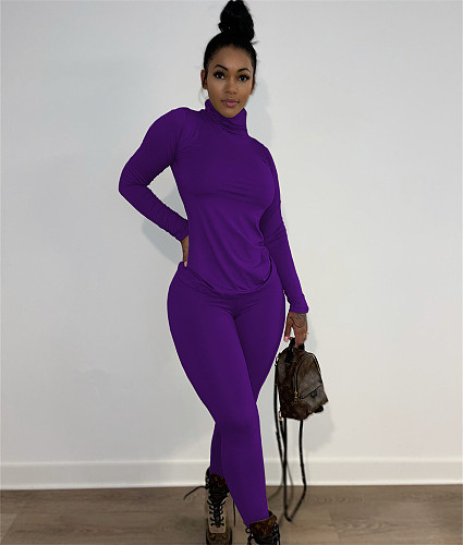 Solid Turtleneck Long Sleeve Shirt Jogging Pants Suit ANDI-1396