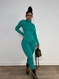Solid Turtleneck Long Sleeve Shirt Jogging Pants Suit ANDI-1396